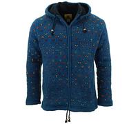 LOUDelephant Hand Knitted Wool Hooded Jacket Cardigan - Fleck Navy Rainbow (Small)