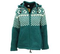 LOUDelephant Hand Knitted Wool Hooded Jacket Cardigan Ladies Cut - Fairisle Teal (Large)