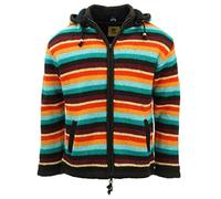 LOUDelephant Hand Knitted Wool Hooded Jacket Cardigan - Stripe Retro D (X-Large)