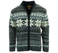 LOUDelephant Hand Knitted Wool Jacket Cardigan - Fairisle Grey (Medium)