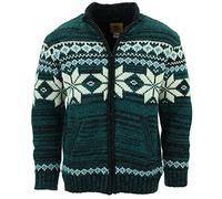 LOUDelephant Hand Knitted Wool Jacket Cardigan - Fairisle Teal (X-Large)