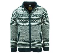 LOUDelephant Hand Knitted Wool Jacket Cardigan - Fairisle Teal (XX-Large)