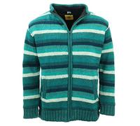 LOUDelephant Hand Knitted Wool Jacket Cardigan - Stripe Teal (XX-Large)