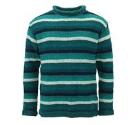 LOUDelephant Hand Knitted Wool Jumper - Stripe Teal (Large)