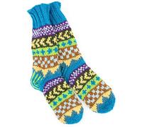 LOUDelephant Hand Knitted Wool Slipper Socks Lined - Chevron Blue