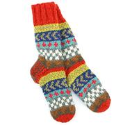 LOUDelephant Hand Knitted Wool Slipper Socks Lined - Chevron Orange