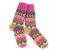 LOUDelephant Hand Knitted Wool Slipper Socks Lined - Chevron Pink