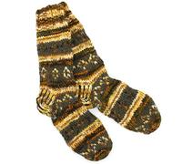 LOUDelephant Hand Knitted Wool Slipper Socks Lined - Diamond Orange Brown