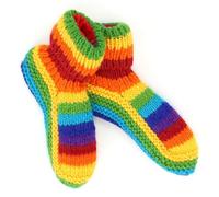 LOUDelephant Hand Knitted Wool Slipper Socks - Stripe Bright Rainbow