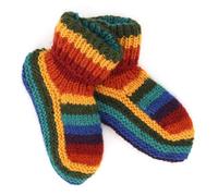 LOUDelephant Hand Knitted Wool Slipper Socks - Stripe Dark Rainbow