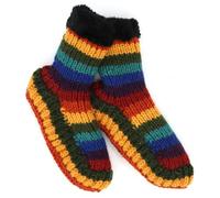 LOUDelephant Hand Knitted Wool Slipper Socks - Stripe Dark Rainbow (Medium)