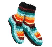 LOUDelephant Hand Knitted Wool Slipper Socks - Stripe Retro D (Large)
