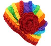 LOUDelephant Ladies Chunky Wool Knit Shell Shaped Beanie Hat with Side Flower - Rainbow