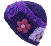LoudElephant Ladies Wool Knit Beanie Hat with Flower Patch Design - Purple