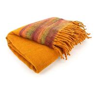 LOUDelephant Nittin Shawl Emporium Tibetan Wool Blend Shawl Blanket - Mustard with Sunset Reverse