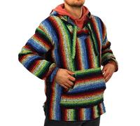 LOUDelephant Recycled Mexican Baja Jerga Hoody - Unisex Striped Plain Pullover - Warm Brushed Interior, Kangaroo Pocket & Adjustable Hood - Authentic Made in Mexico - M-4XL Plus Size