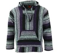 LOUDelephant Recycled Mexican Baja Jerga Hoody - Unisex Striped Plain Pullover - Warm Brushed Interior, Kangaroo Pocket & Adjustable Hood - Authentic Made in Mexico - M-4XL Plus Size