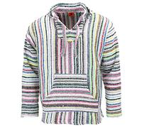 LOUDelephant Recycled Mexican Baja Jerga Hoody - Unisex Striped Plain Pullover - Warm Brushed Interior, Kangaroo Pocket & Adjustable Hood - Authentic Made in Mexico - M-4XL Plus Size