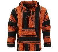 LOUDelephant Recycled Mexican Baja Jerga Hoody - Unisex Striped Plain Pullover - Warm Brushed Interior, Kangaroo Pocket & Adjustable Hood - Authentic Made in Mexico - M-4XL Plus Size