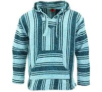 LOUDelephant Recycled Mexican Baja Jerga Hoody - Unisex Striped Plain Pullover - Warm Brushed Interior, Kangaroo Pocket & Adjustable Hood - Authentic Made in Mexico - M-4XL Plus Size