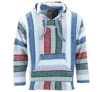 LOUDelephant Recycled Mexican Baja Jerga Hoody - Unisex Striped Plain Pullover - Warm Brushed Interior, Kangaroo Pocket & Adjustable Hood - Authentic Made in Mexico - M-4XL Plus Size