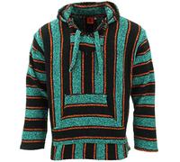 LOUDelephant Recycled Mexican Baja Jerga Hoody - Unisex Striped Plain Pullover - Warm Brushed Interior, Kangaroo Pocket & Adjustable Hood - Authentic Made in Mexico - M-4XL Plus Size