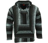 LOUDelephant Recycled Mexican Baja Jerga Hoody - Unisex Striped Plain Pullover - Warm Brushed Interior, Kangaroo Pocket & Adjustable Hood - Authentic Made in Mexico - M-4XL Plus Size