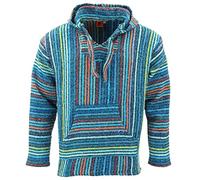 LOUDelephant Recycled Mexican Baja Jerga Hoody - Unisex Striped Plain Pullover - Warm Brushed Interior, Kangaroo Pocket & Adjustable Hood - Authentic Made in Mexico - M-4XL Plus Size