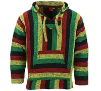 LOUDelephant Recycled Mexican Baja Jerga Hoody - Unisex Striped Plain Pullover - Warm Brushed Interior, Kangaroo Pocket & Adjustable Hood - Authentic Made in Mexico - M-4XL Plus Size