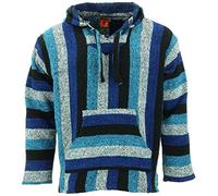 LOUDelephant Recycled Mexican Baja Jerga Hoody - Unisex Striped Plain Pullover - Warm Brushed Interior, Kangaroo Pocket & Adjustable Hood - Authentic Made in Mexico - M-4XL Plus Size
