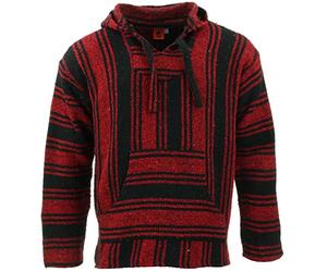 LOUDelephant Recycled Mexican Baja Jerga Hoody - Unisex Striped Plain Pullover - Warm Brushed Interior, Kangaroo Pocket & Adjustable Hood - Authentic Made in Mexico - M-4XL Plus Size