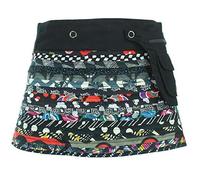 LOUDelephant Reversible Popper Wrap Children's Size Mini Skirt - Black Patch Strips/Kaleidoscope