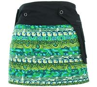 LOUDelephant Reversible Popper Wrap Mini Skirt - Green Patch Strips/Floral Oyster