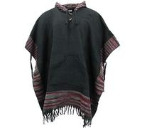 LOUDelephant Soft Vegan Wool Hooded Tibet Poncho - Black & Red Grey
