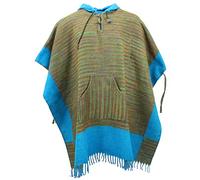 LOUDelephant Soft Vegan Wool Hooded Tibet Poncho - Green Red & Turquoise