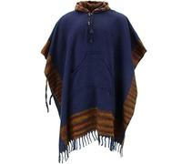 LOUDelephant Soft Vegan Wool Hooded Tibet Poncho - Navy Sunset