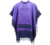 LOUDelephant Soft Vegan Wool Hooded Tibet Poncho - Purple & Navy
