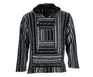 LOUDelephant Unisex Baja Hoodie - Black Diamond XX-Large - Brushed Cotton Pullover Jumper - Mexican Style Festival Top with Kangaroo Pocket - Boho Hippie Surf Skater Fleece-Lined Hoody