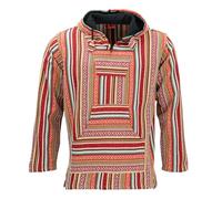 LOUDelephant Unisex Baja Hoodie - Blood Orange XX-Large - Cotton Canvas Festival Jacket - Boho Hippie Zip-Up Hoody with Kangaroo Pockets - Ethnic Handmade Fleece-Lined Top