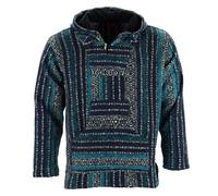 LOUDelephant Unisex Baja Hoodie - Blue Medium - Brushed Cotton Pullover Jumper - Mexican Style Festival Top with Kangaroo Pocket - Boho Hippie Surf Skater Fleece-Lined Hoody