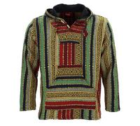 LOUDelephant Unisex Baja Hoodie - Cotton Canvas Festival Jacket - Boho Hippie Zip-Up Hoody with Kangaroo Pockets - Ethnic Handmade Fleece-Lined Top