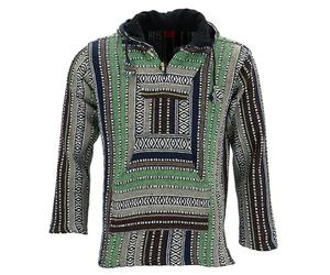 LOUDelephant Unisex Baja Hoodie - Cotton Canvas Festival Jacket - Boho Hippie Zip-Up Hoody with Kangaroo Pockets - Ethnic Handmade Fleece-Lined Top
