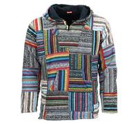 LOUDelephant Unisex Baja Hoodie - Patchwork Medium - Brushed Cotton Pullover Jumper - Mexican Style Festival Top with Kangaroo Pocket - Boho Hippie Surf Skater Fleece-Lined Hoody