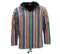 LOUDelephant Unisex Gheri Cotton Soft Brushed Finish Hoodie - Rainbow Large - Fleece-Lined Zip-Up Jacket - Boho Hippie Festival Hoody with Kangaroo Pockets - Ethnic Handmade Nepalese Style