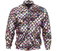 LOUDelephant Unisex Shiny Bomber Jacket - Fish Scale Rainbow (X-Large)