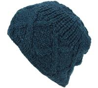 LOUDelephant Wool Beanie Hat with Chunky Cross Cable Knit Design - Teal