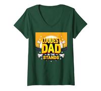 Loudest Dad in The Stands: Proud Father Sports Fan V-Neck T-Shirt, Women, Forest Green, M