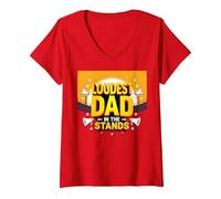 Loudest Dad in The Stands: Proud Father Sports Fan V-Neck T-Shirt, Women, Red, XL