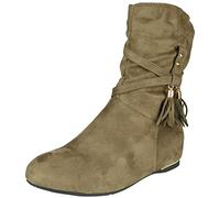 LoudLook Ankle Boots Faux Suede Zip Wedge Heel Casual Comfy Winter Tassle Hidden Pixie Shoes Sizes Khaki 8