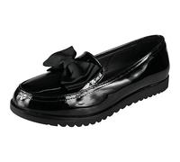 LoudLook Girls Back to School Shoes Faux Leather Bow Low Heel Black Patent Grip Ladies Comfy Casual Work Shoes Size 5